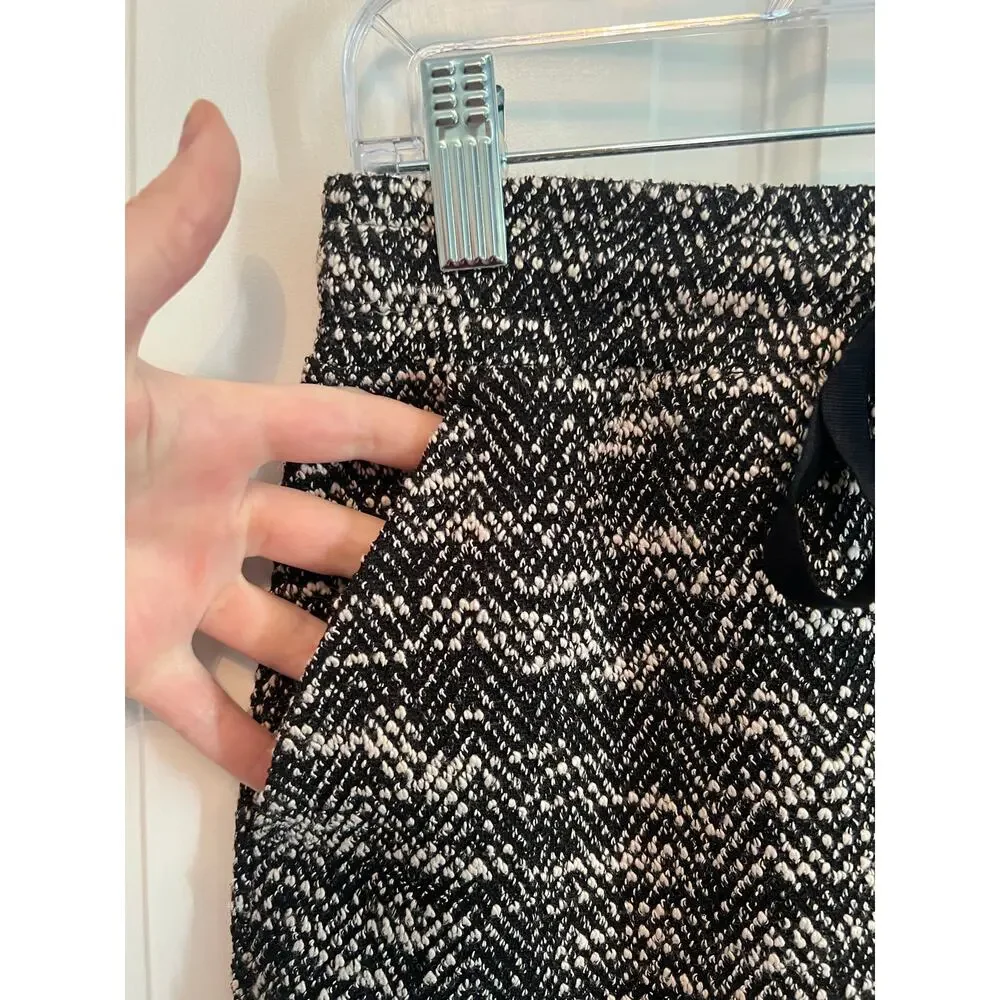 NEW Loft Black White Boucle Pocket Drawstring Skirt Woven Mini Pull On Womens XS
